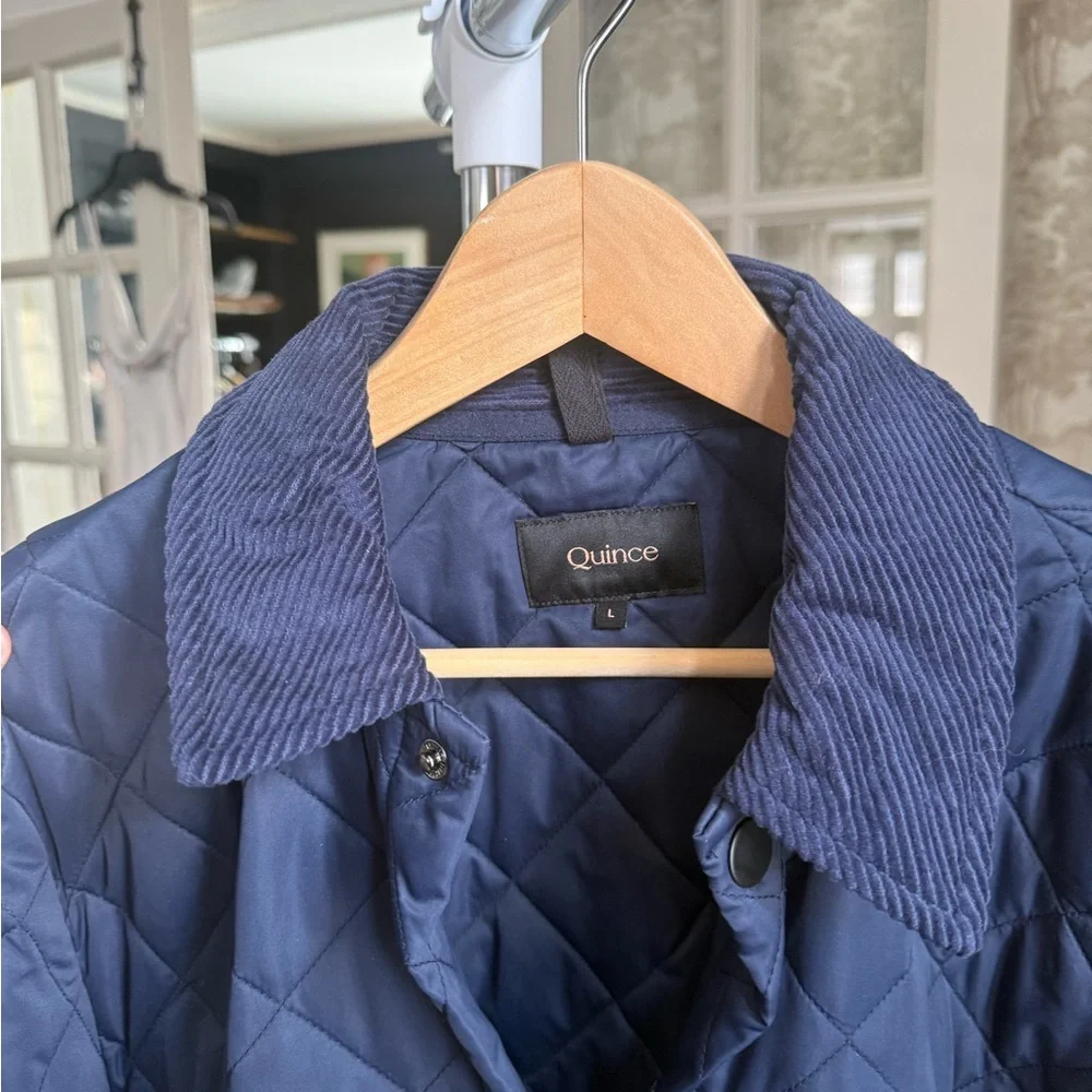 Quince Quilted Corduroy-Collar Jacket in Navy